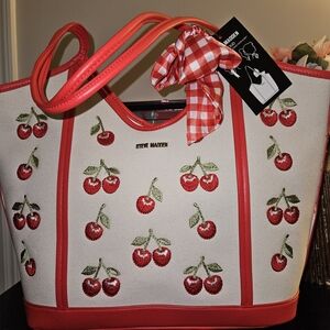 Steve Madden Cherry Print Tote Bag - Red and Cream
